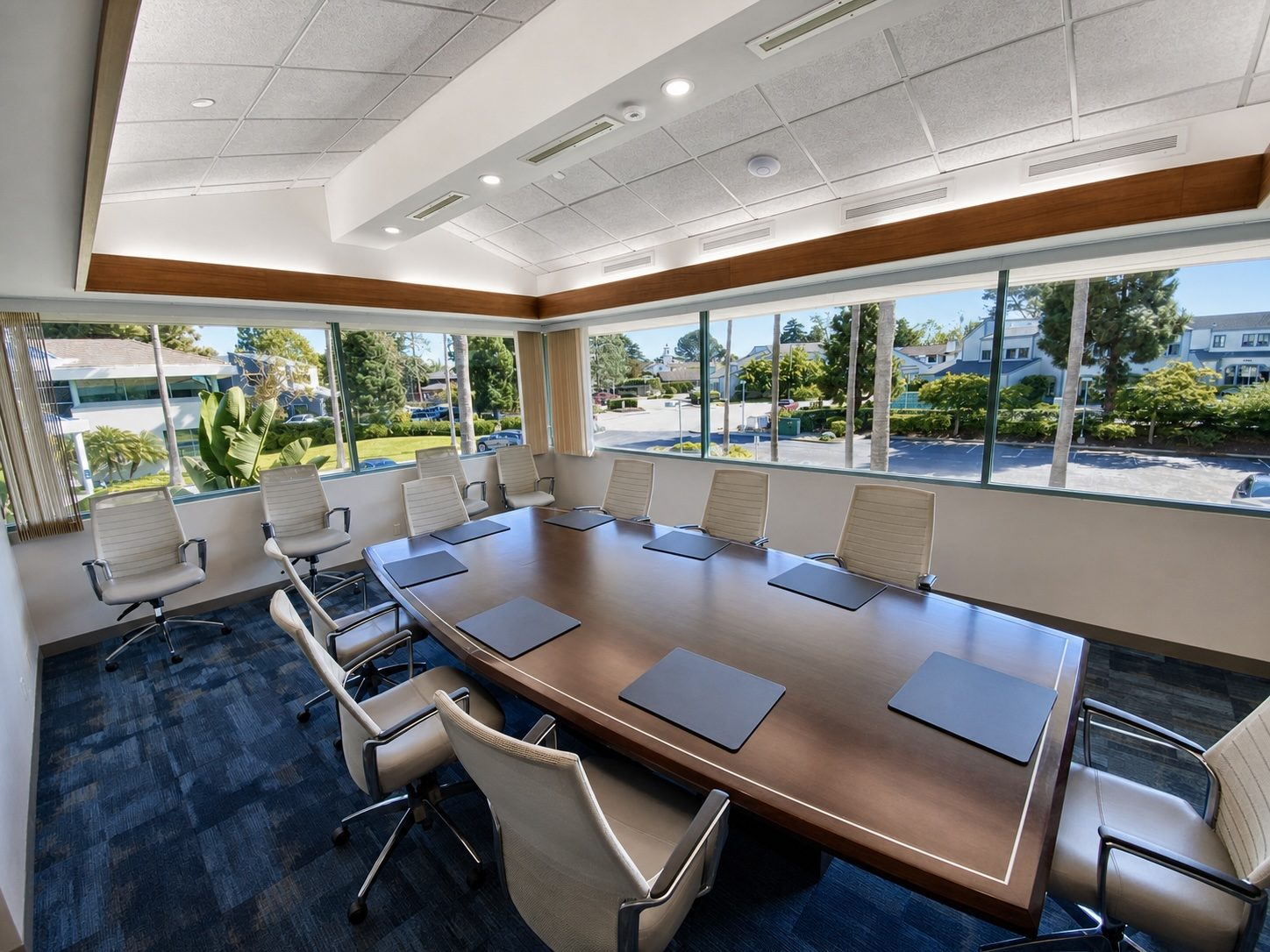 Second-floor conference room with mountain views